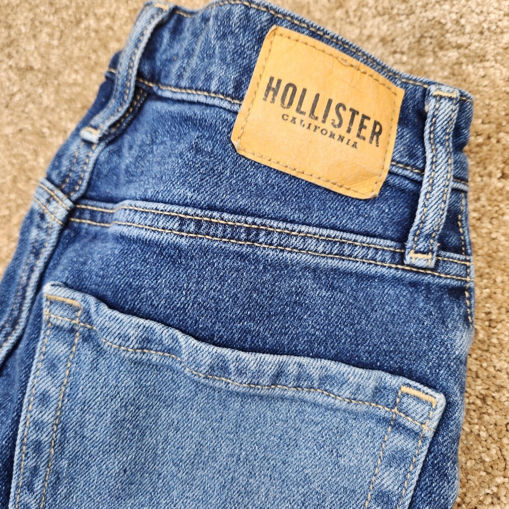 Hollister Ultra High-Rise Dad Jean Two-Tone Blue Colorblock Patchwork 3R W26 L31 - Picture 2 of 7